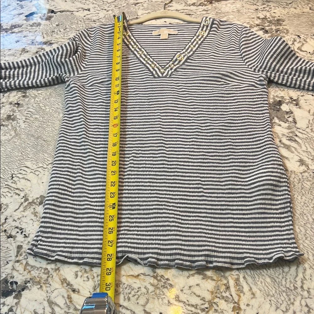 Michael Kors Grey and White Striped Long Sleeve Top Women's size Medium